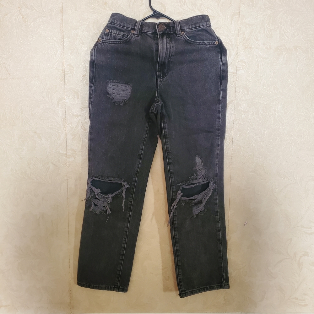 Classic Black Distressed Women's Straight Leg Jeans
